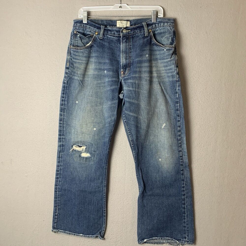 VTG American Eagle Jeans Mens 34x30 (28)Blue Bootcut Distressed Faded Y2K Cowboy